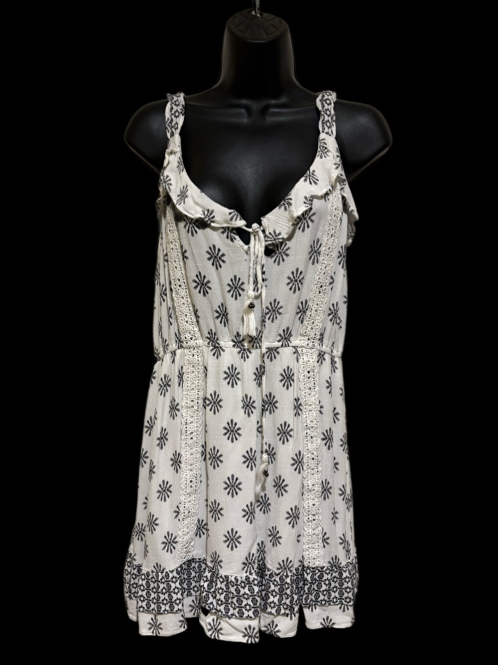 Boho Cream and Black Printed Sundress❤️